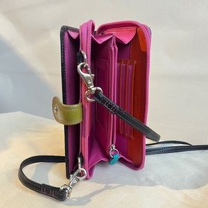 RFID Genuine Leather block colour wallet with strap